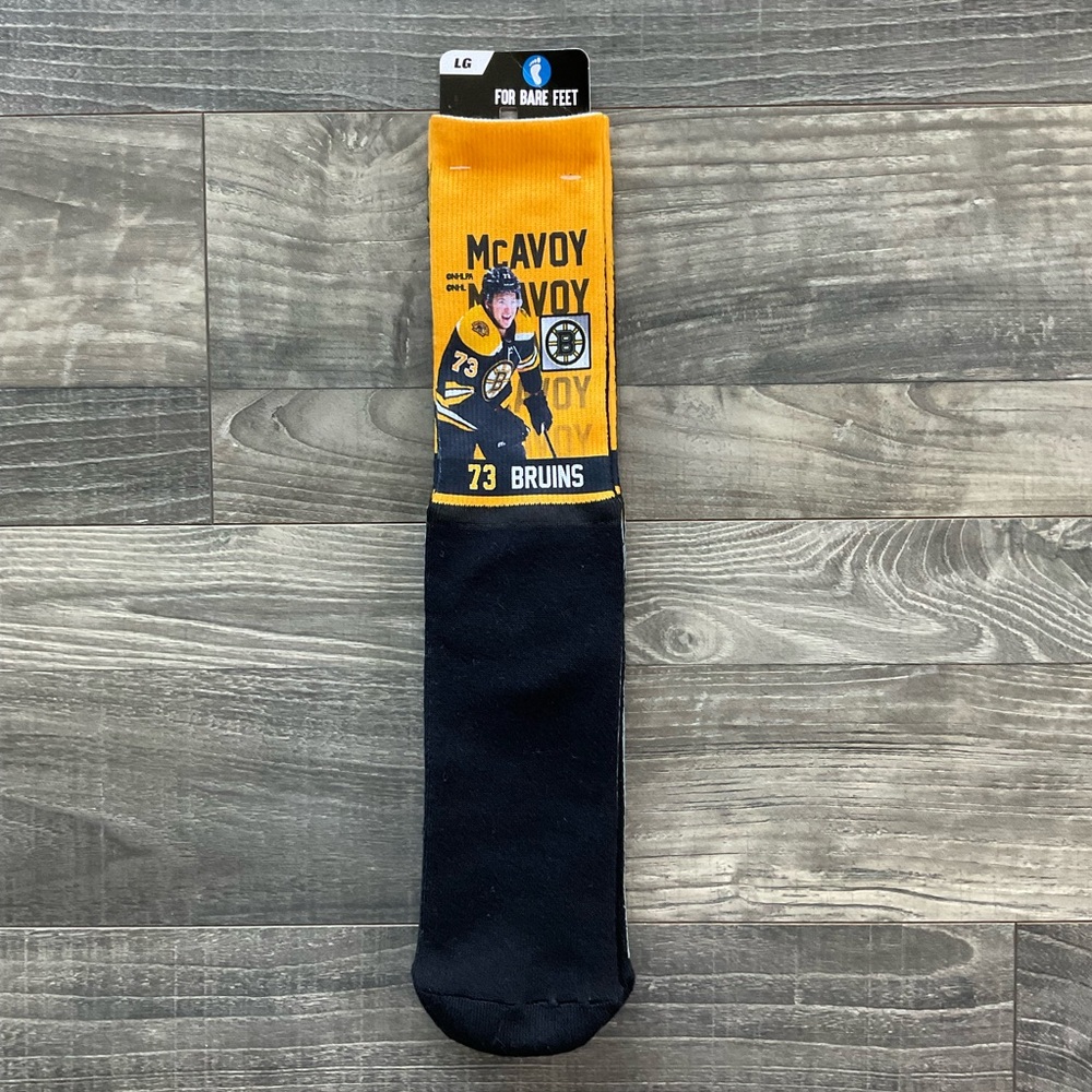 NEW Charlie McAvoy 73 NHL Boston Bruins Socks Men’s LARGE 10-13 For Bare Feet